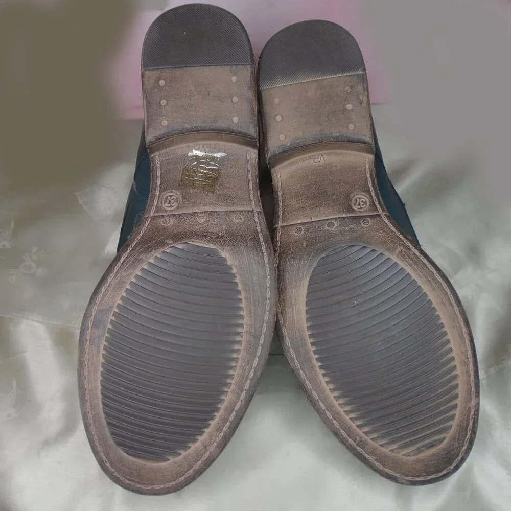 Blue Ankle Boots Miz Mooz All LEATHER, Back Zip Navy Booties - 7 - Picture 3 of 9